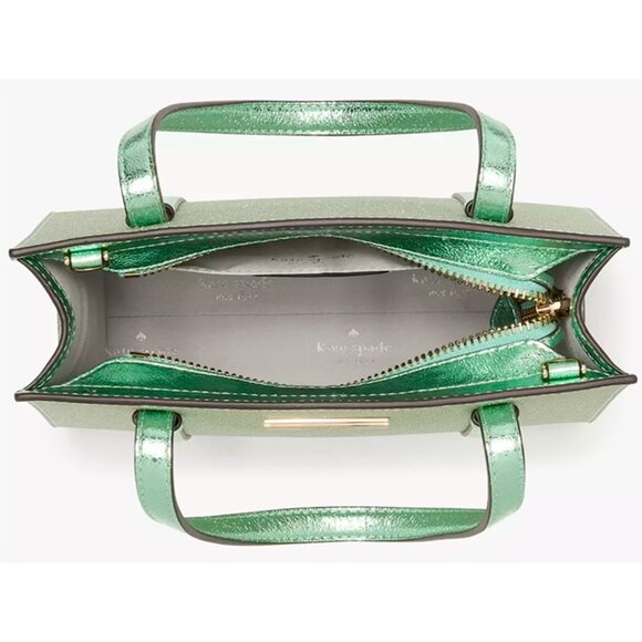 S Kate Spade Kenzie Limited Edition Small Tote Bag KK329 Green Glitter Purse NWT - Picture 6 of 10